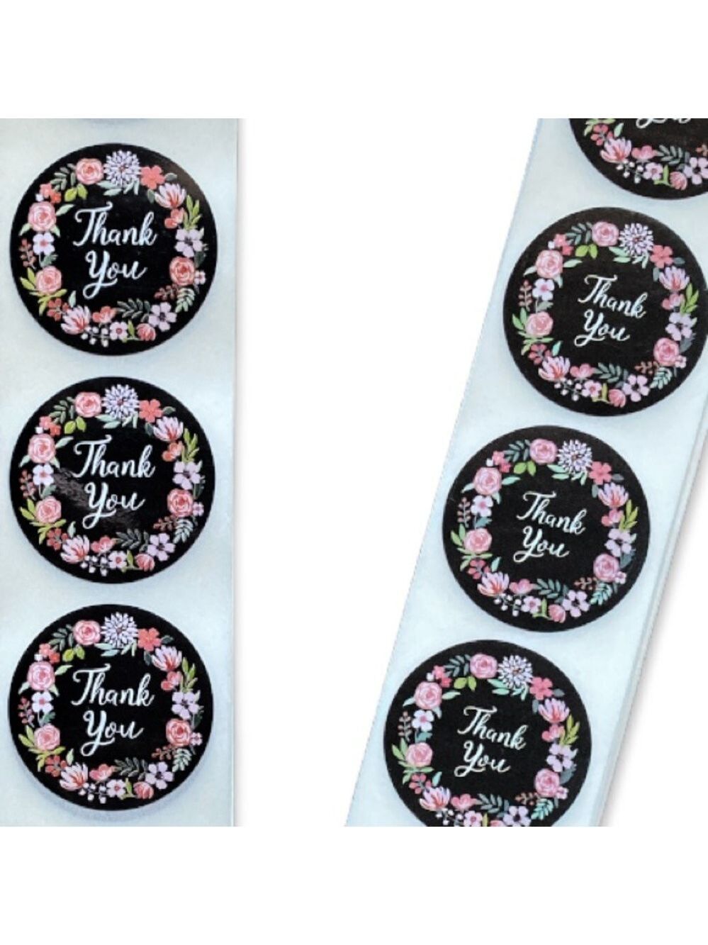 300 Pack of 1" Round Roses & Flowers Wreath Stickers "Thank you" PRICE IS FIRM - Picture 2 of 3